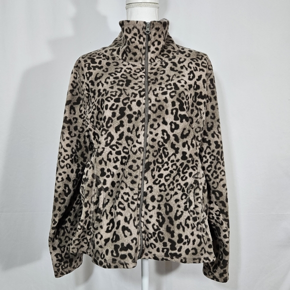 Old Navy Tops - Old Navy leopard animal print zip-up fleece women's size XL